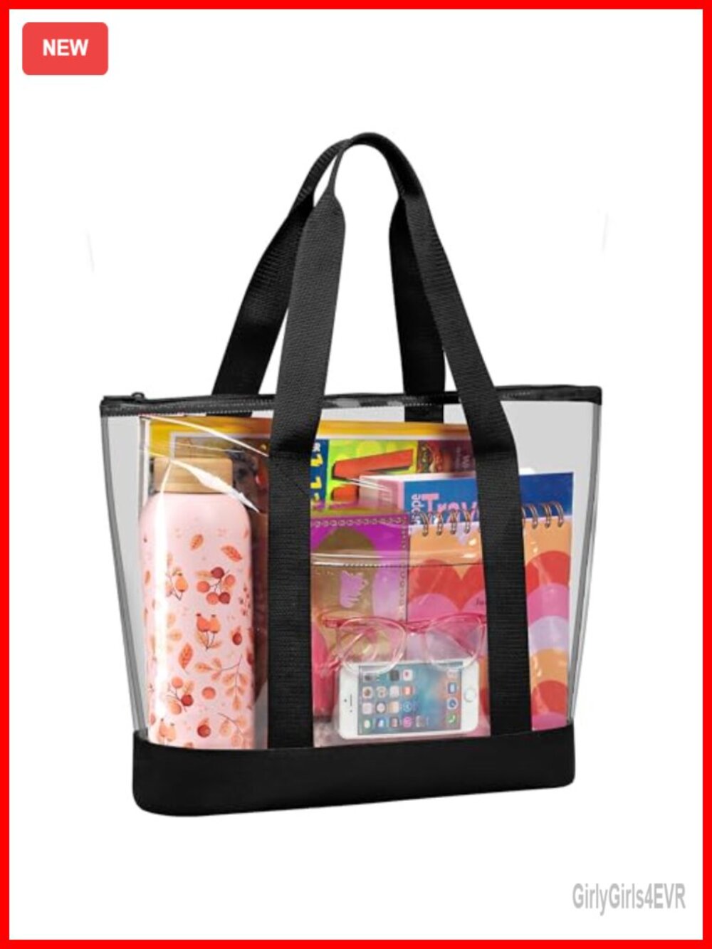 Heavy Duty Clear PVC Tote Bag with Shoulder Strap, Stadium Approved